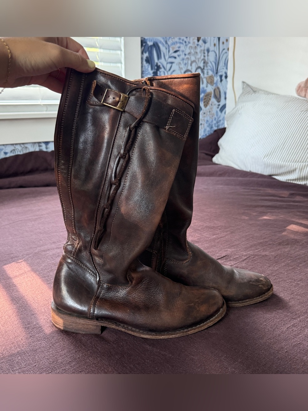 Bed|Stü Distressed Brown Leather Tall Riding Equestrian Boots Size 6 Distressed
